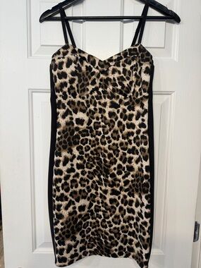 Monteau Leopard Print Bodycon Dress in Black and Brown